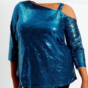 Cold Shoulder Sparkle Top BRAND NEW! Peacock Blue